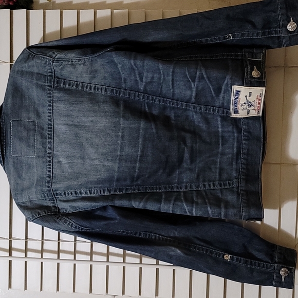 **SOLD***MEN'S TRUE RELIGION TRUCKER DENIM JEAN JACKET MED EUC - Picture 3 of 8